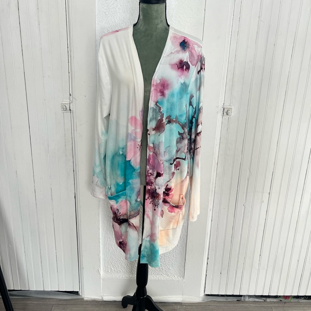 Floral Watercolor Open Cardigan
